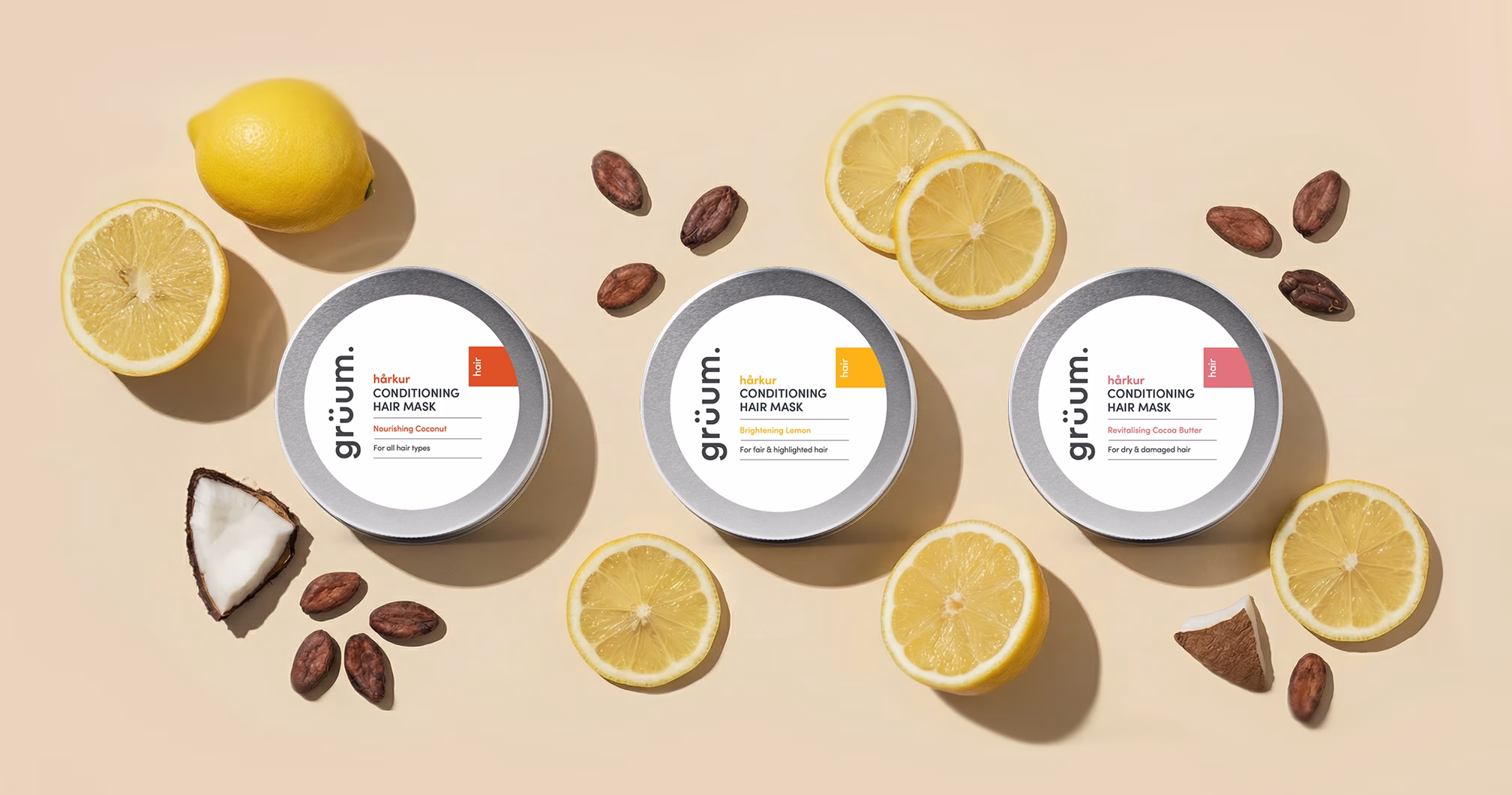 Three hair masks with fruits and nuts