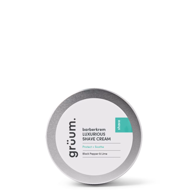 Shave cream tin with green label