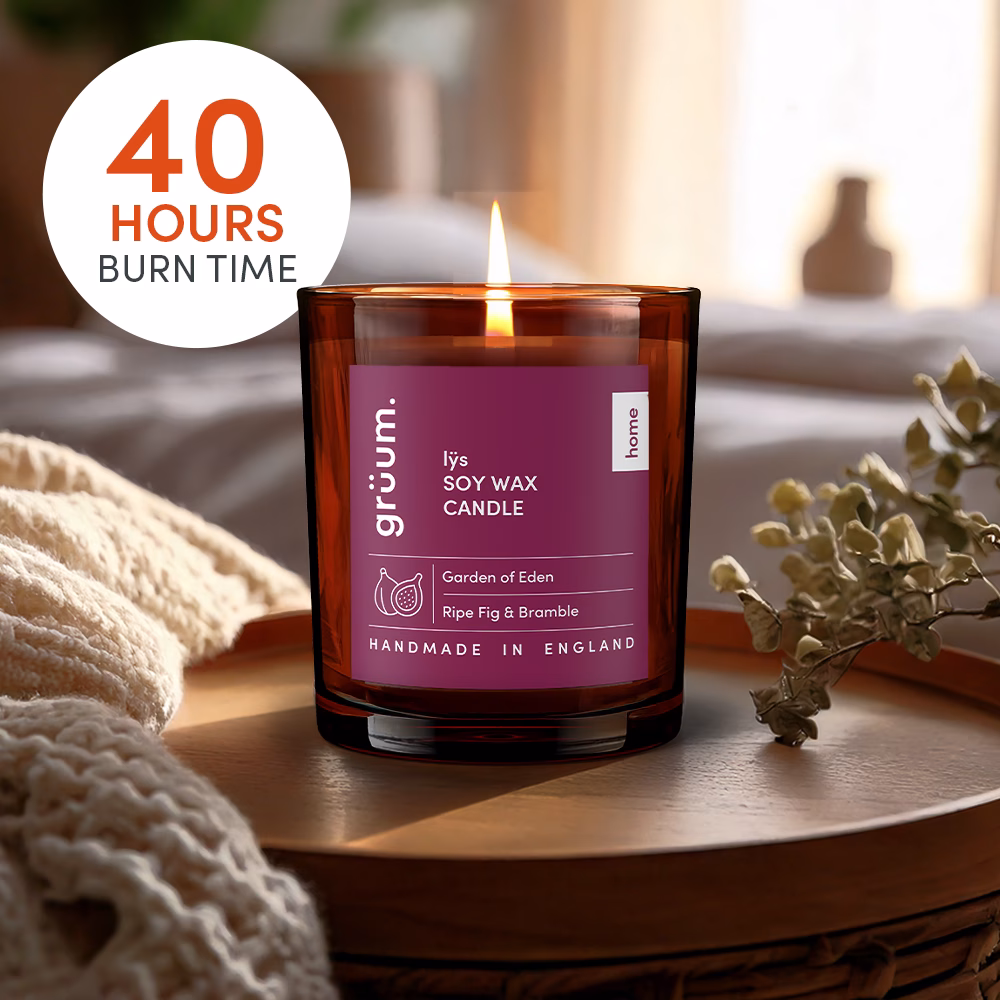 Soy wax candle with 40 hours burn time.