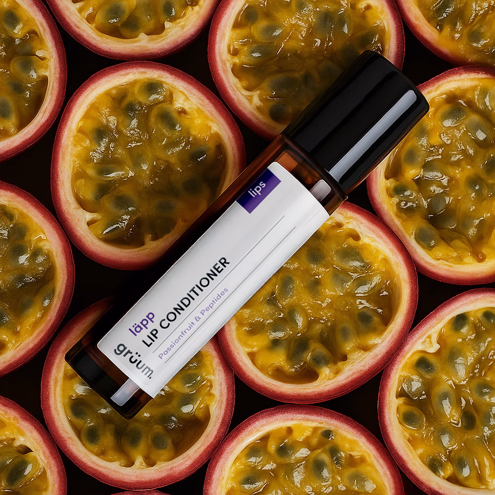 Lip conditioner with passion fruit halves