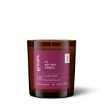 Brown soy wax candle with label