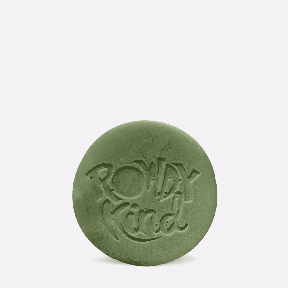 Green round soap with embossed text