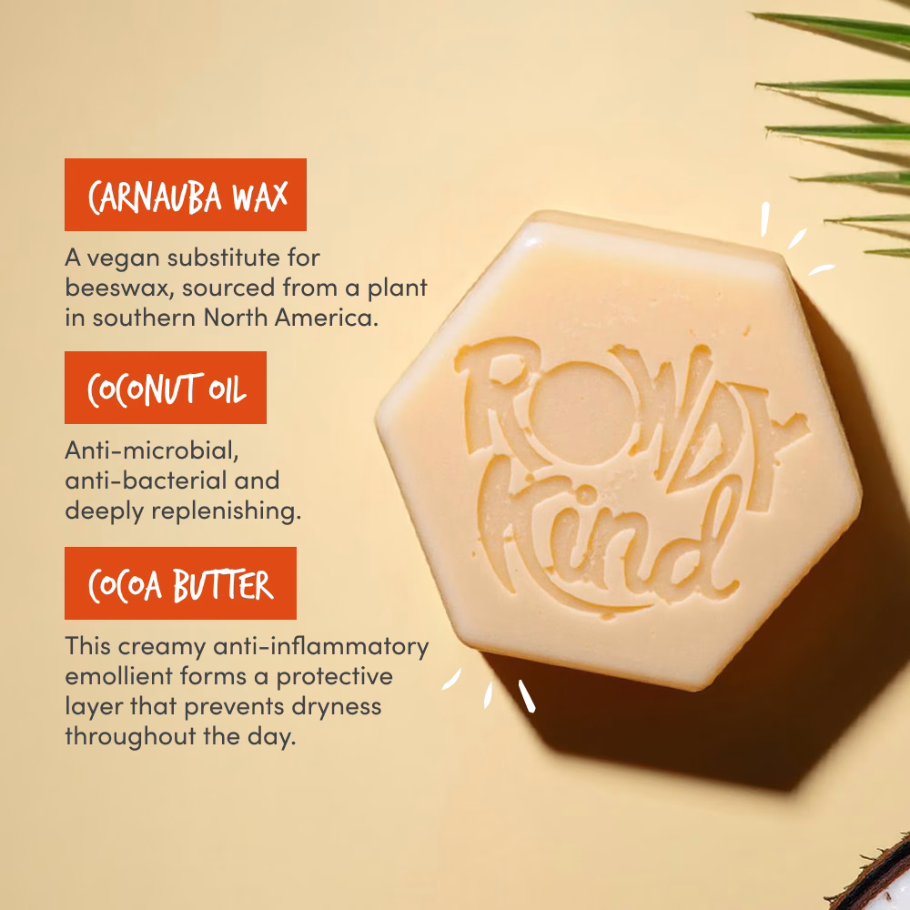 Hexagonal soap with ingredients listed