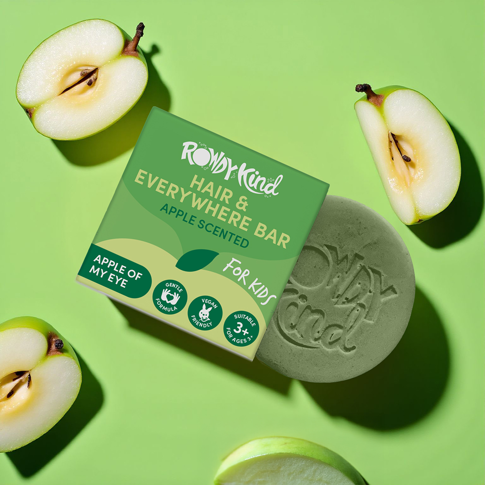 Apple-scented soap bar with sliced apples