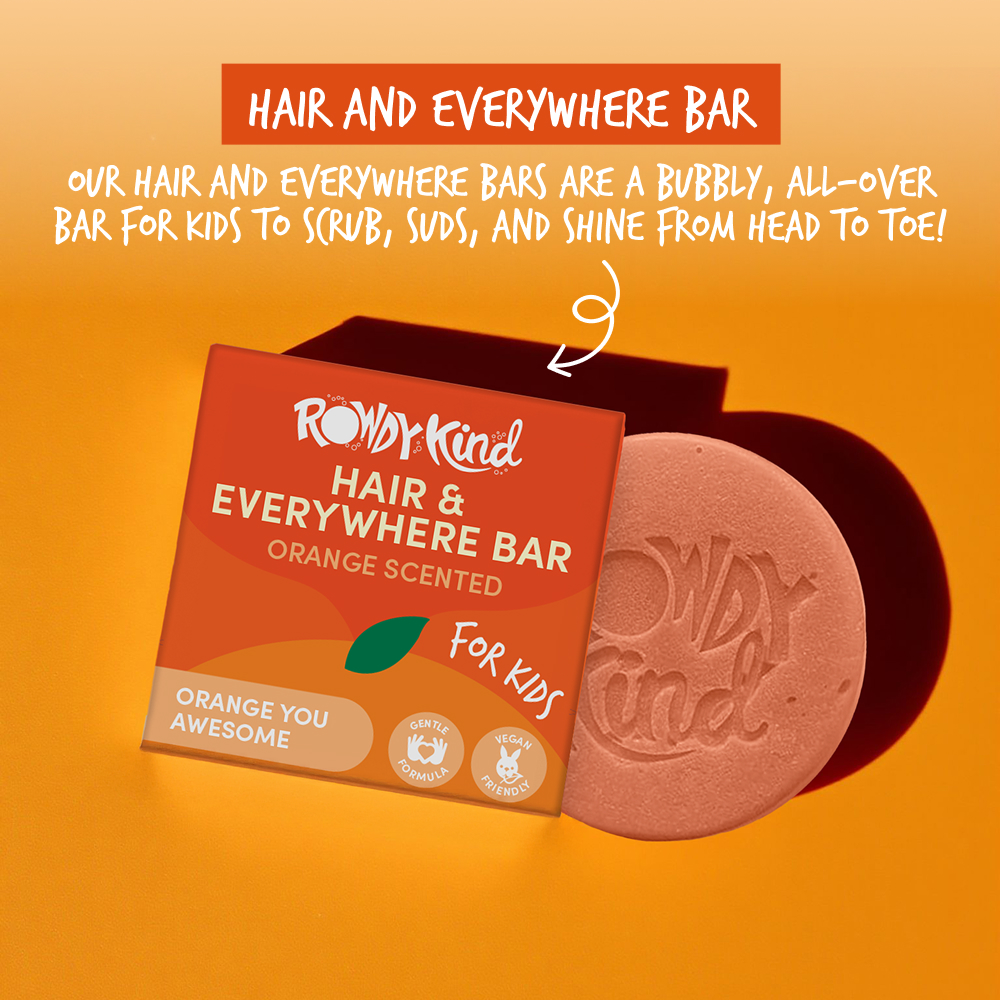 Orange scented hair and body bar for kids.