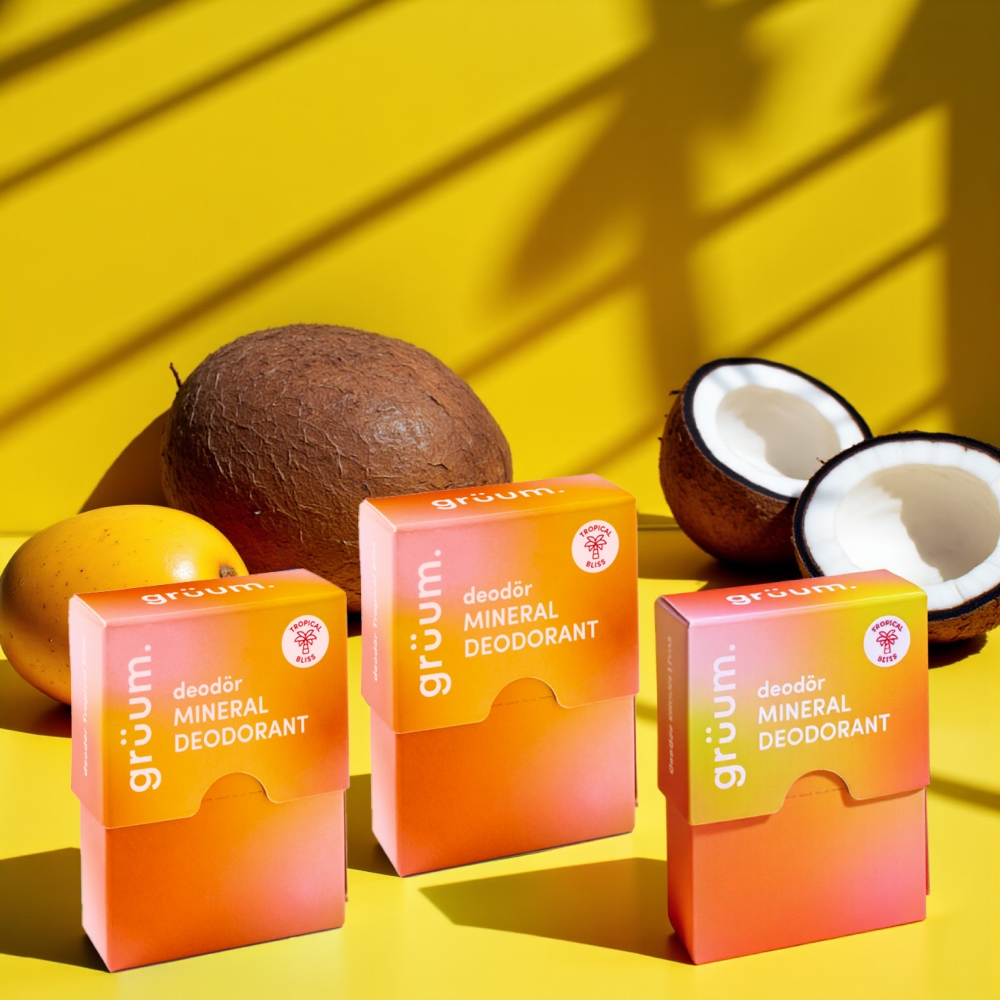 Deodorant boxes with coconut and mango.