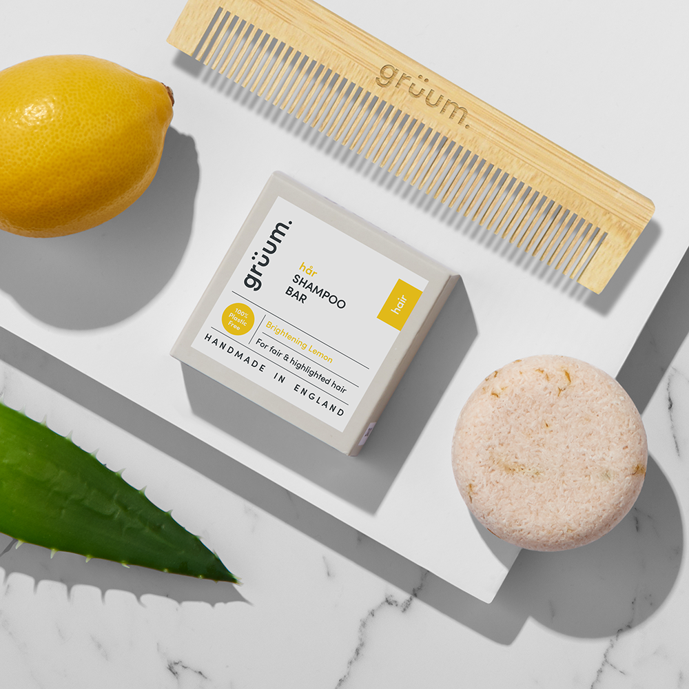 Shampoo bar, comb, lemon, aloe