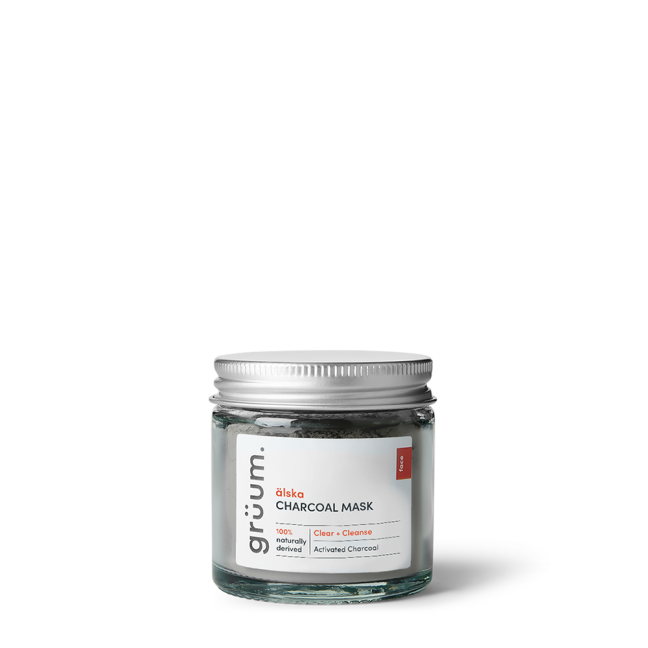 Charcoal mask in glass jar.