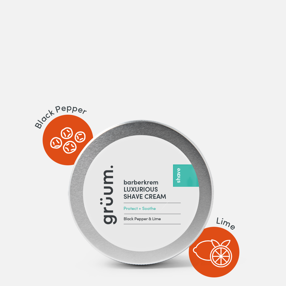 Shave cream with black pepper and lime.