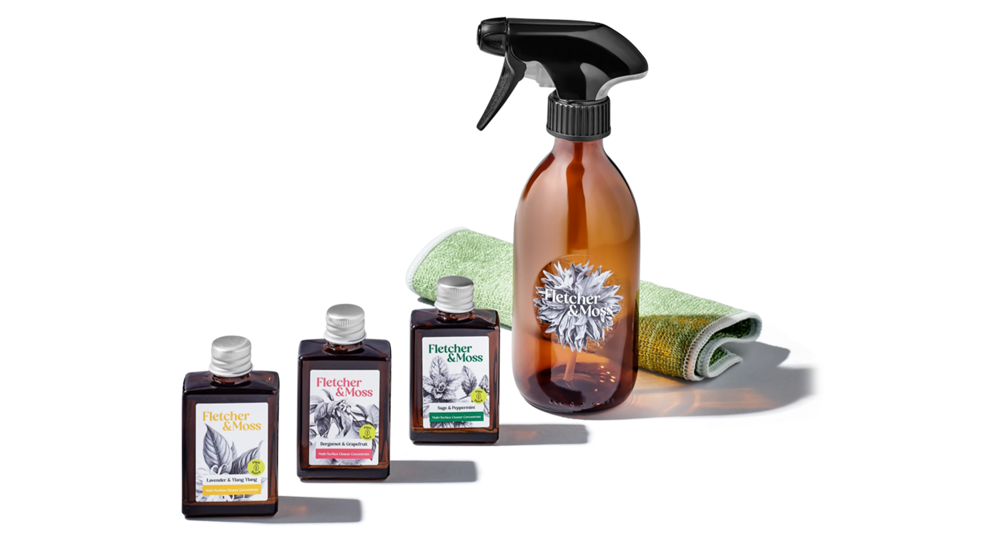 Cleaning products with spray bottle.