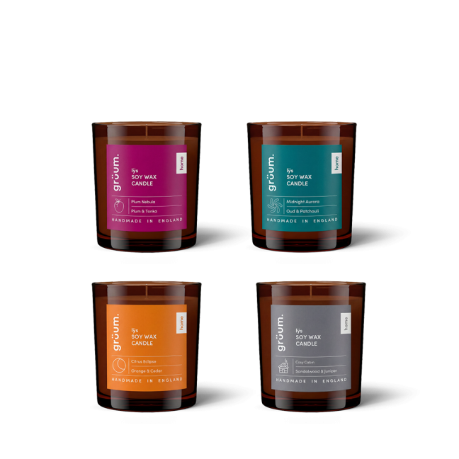 Four scented candles on display