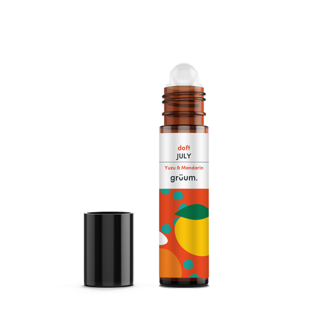 Colorful yuzu mandarin roll-on bottle