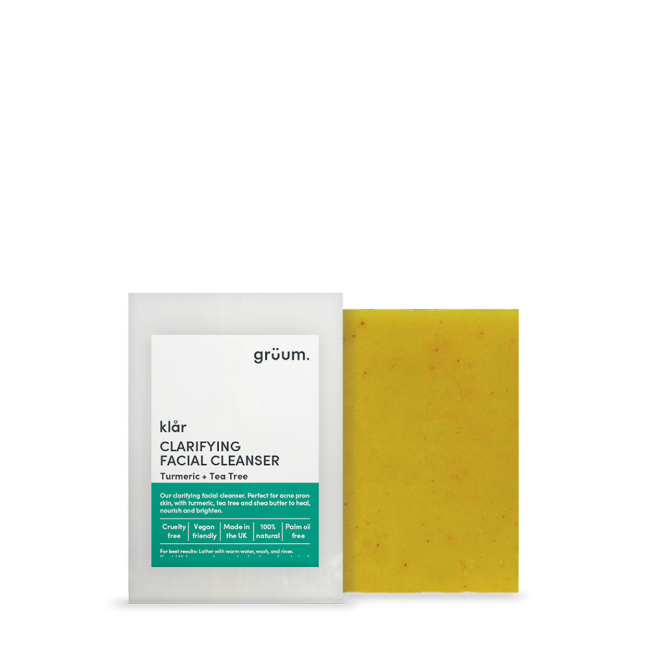 Facial cleanser and yellow soap bar