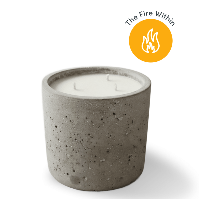 Concrete candle with three wicks.