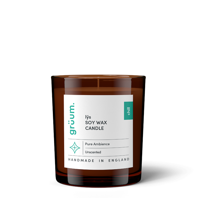 Brown soy wax candle with label