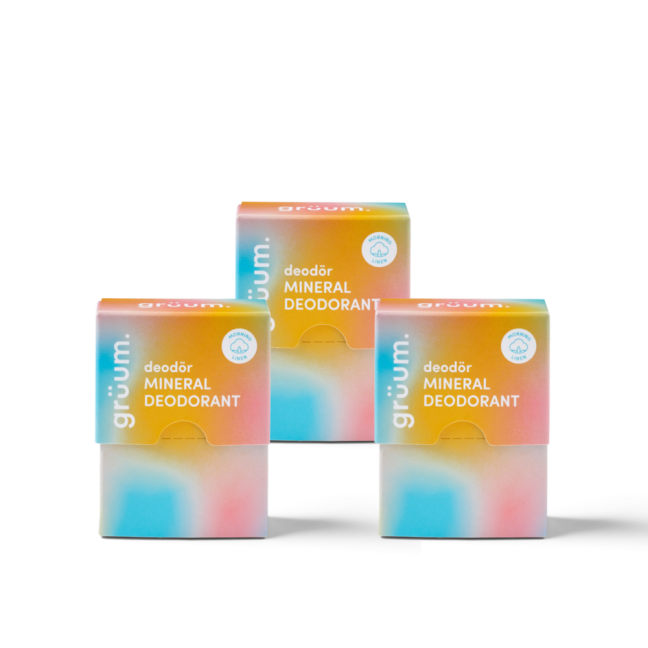 Three colorful deodorant boxes.