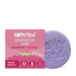 Purple shampoo bar and pink packaging