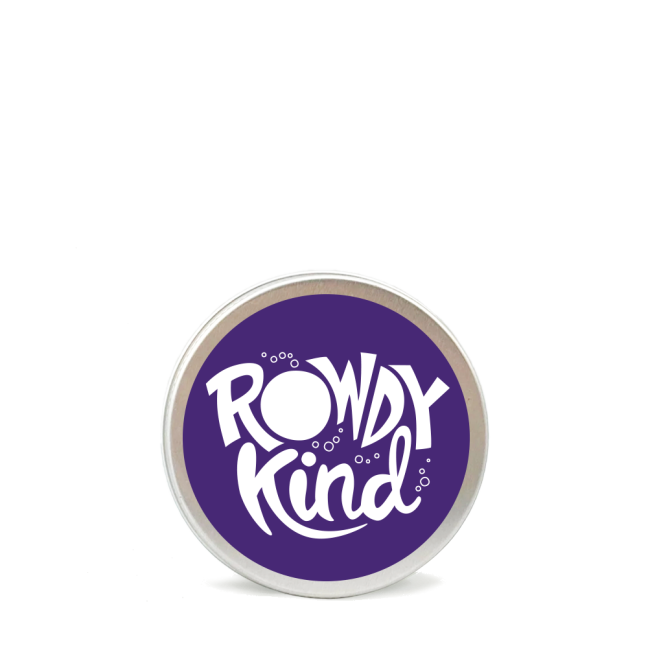 Round tin with Rowdy Kind logo.
