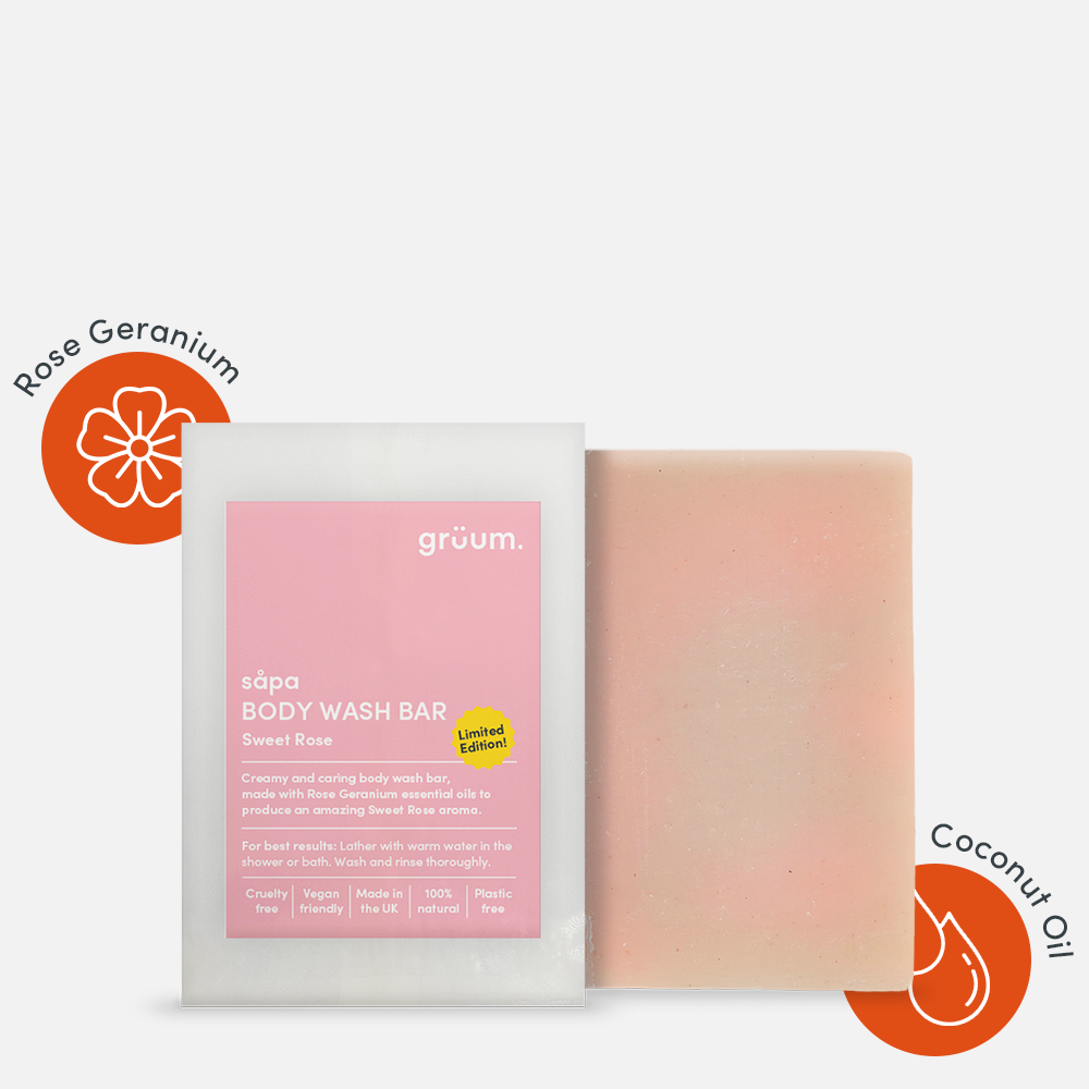 Body wash bar with rose and coconut