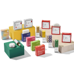 Various grooming products displayed on blocks.