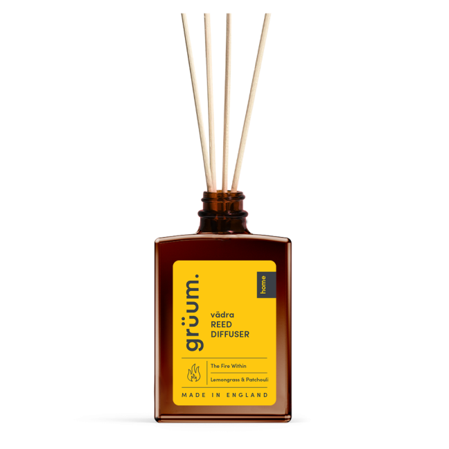 Brown reed diffuser with label