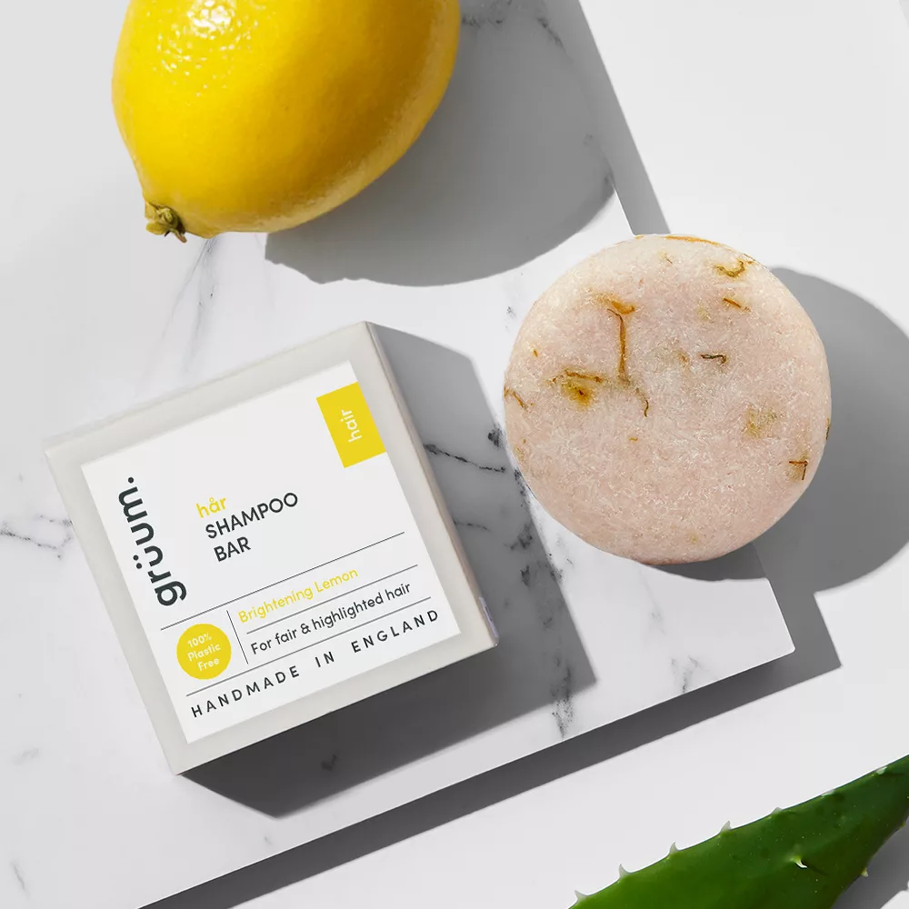 Shampoo bar with lemon and aloe.