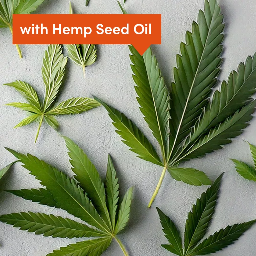 Hemp leaves with text overlay