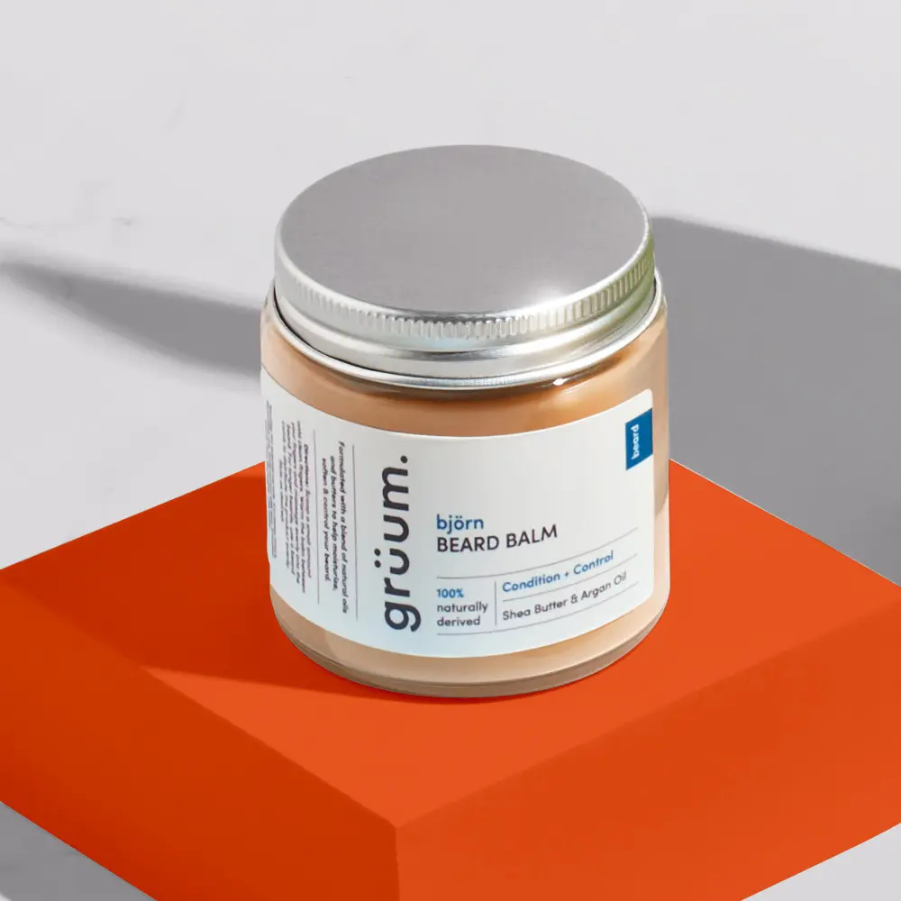 Beard balm on orange block