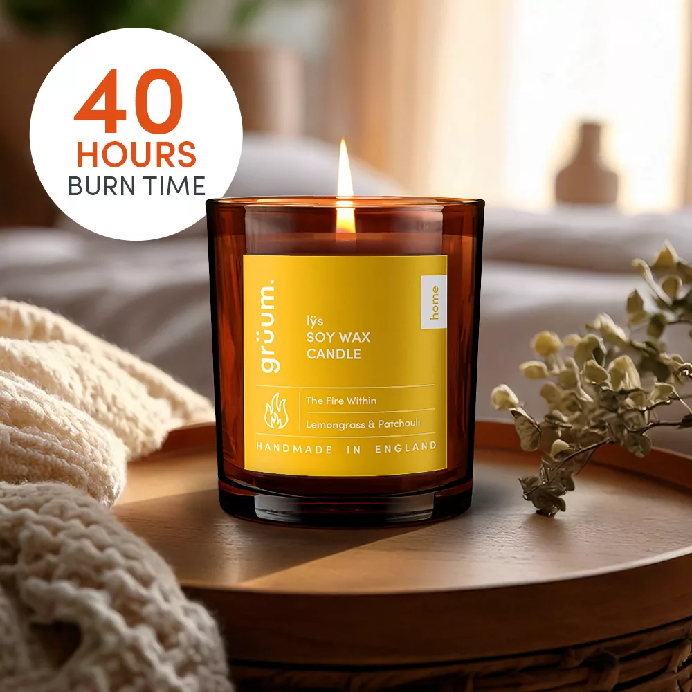 Soy wax candle with 40 hours burn time.