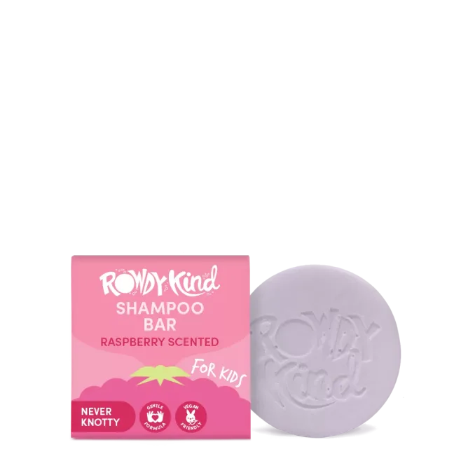 Kid's raspberry shampoo bar package.