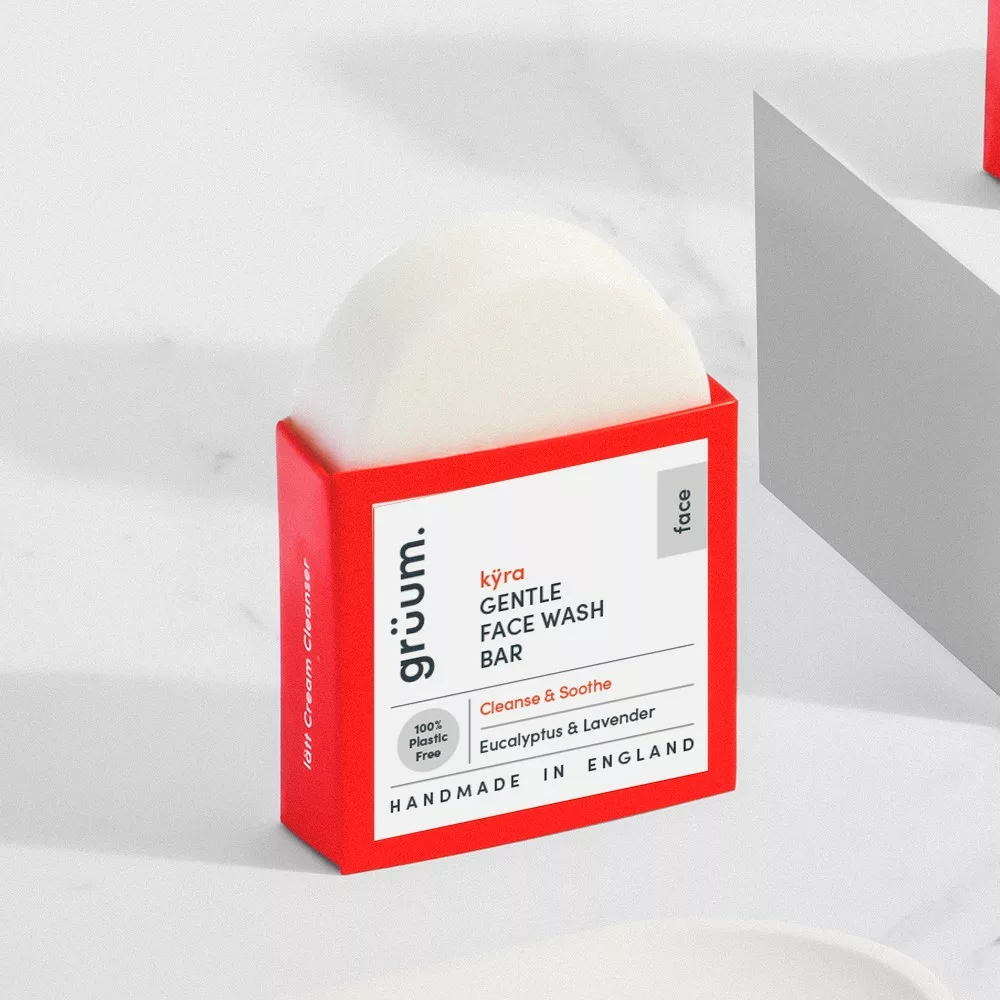 Face wash bar in red packaging