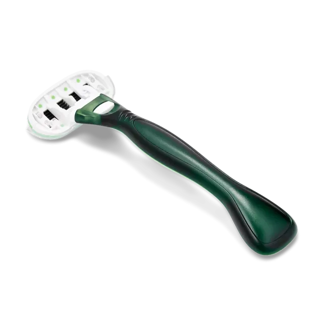 Green handled razor with four blades