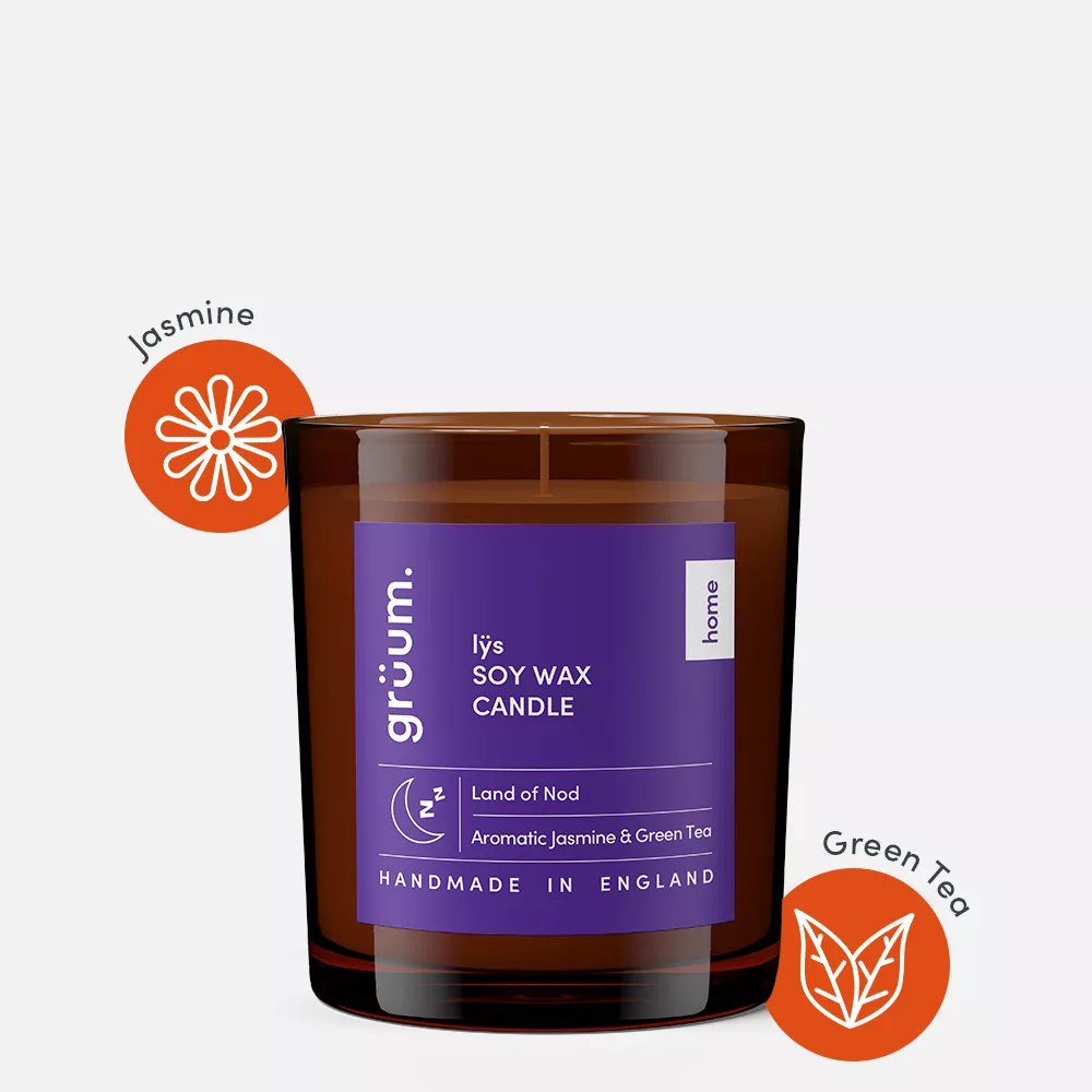 Purple soy wax candle with jasmine and green tea.