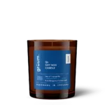 Soy wax candle in brown jar.