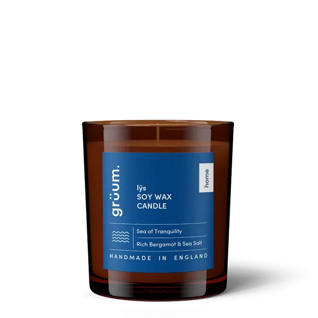 Soy wax candle in brown jar.