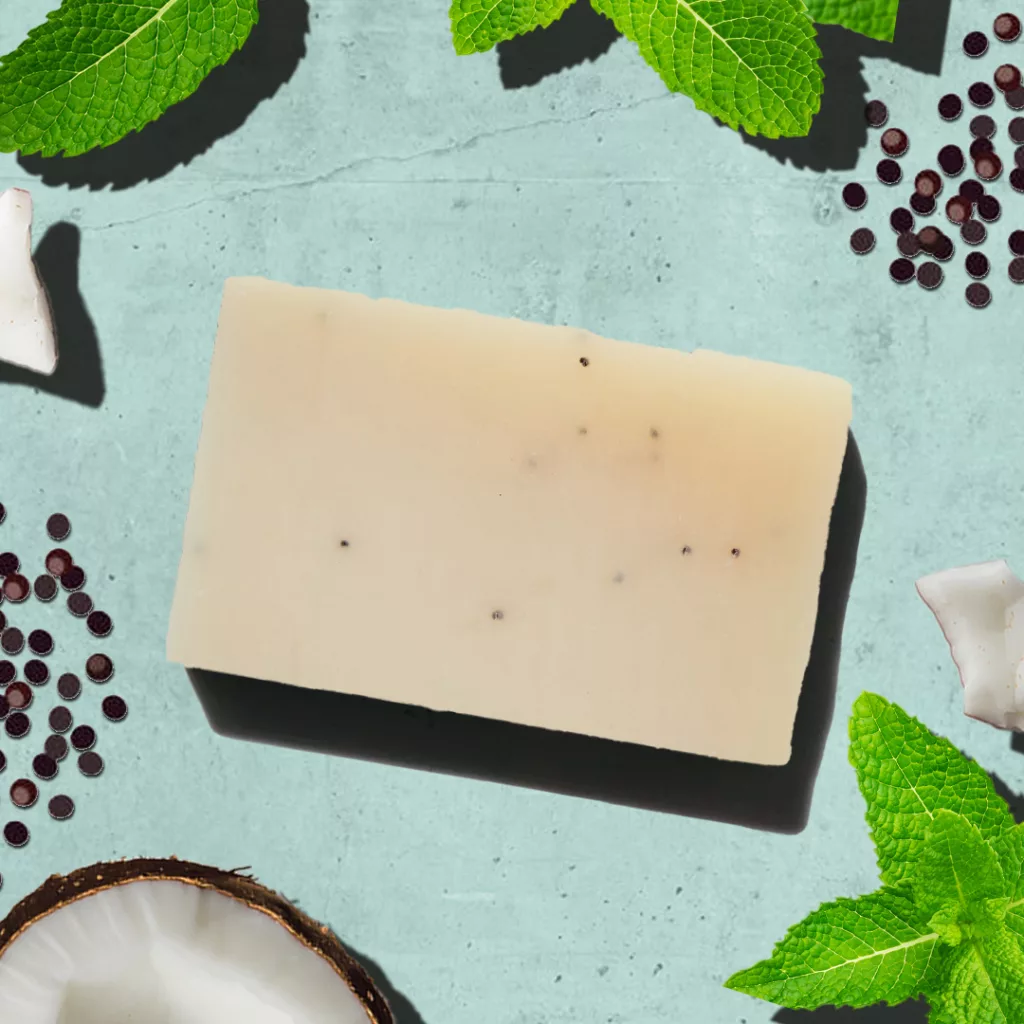 Soap bar with mint and coconut