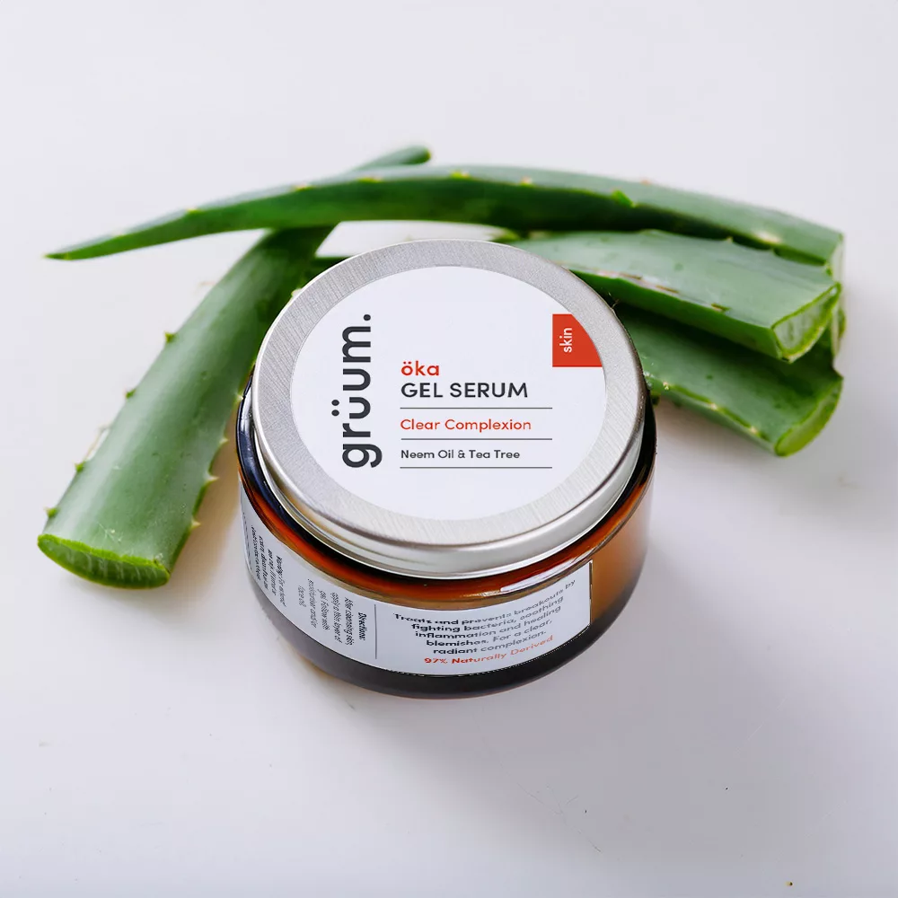 Gel serum jar with aloe leaves