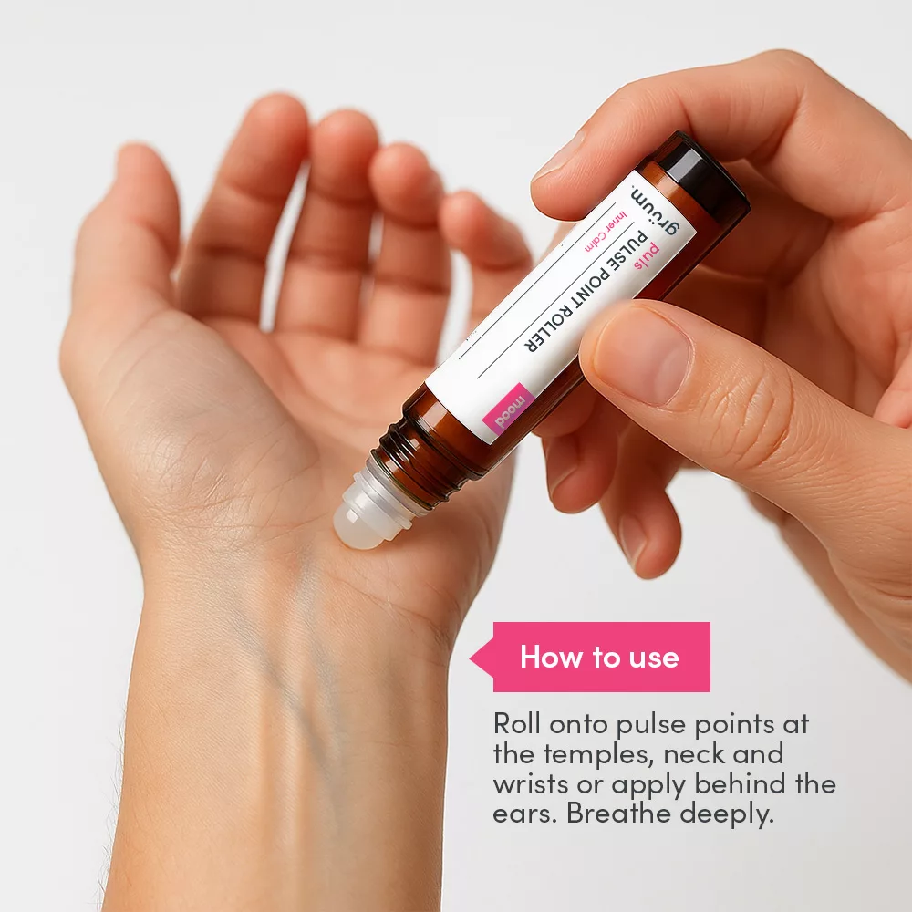 Applying pulse point roller to wrist.