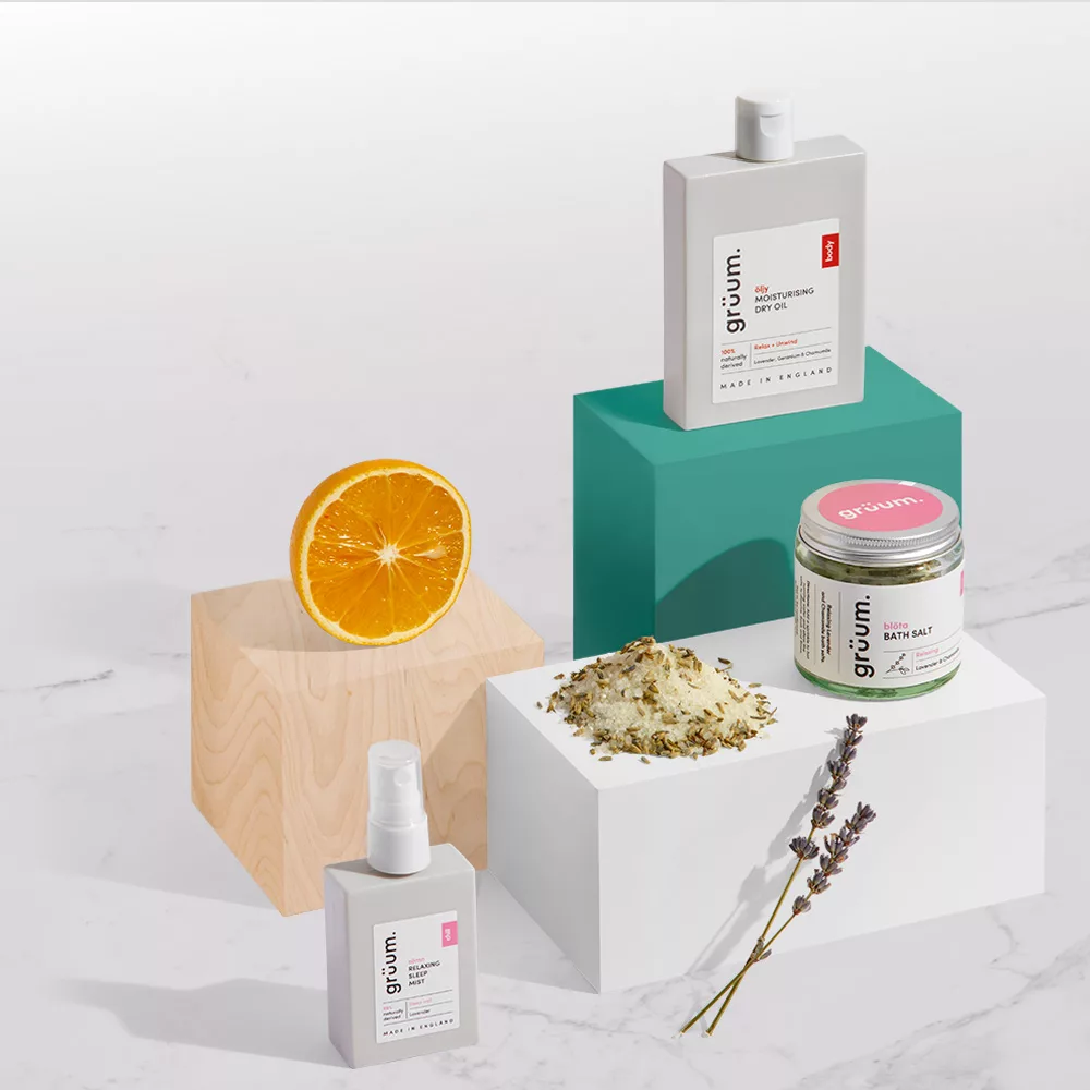 Skincare products with orange and lavender