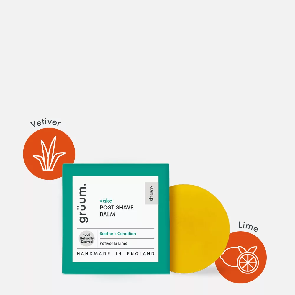 Post shave balm, vetiver lime scent.