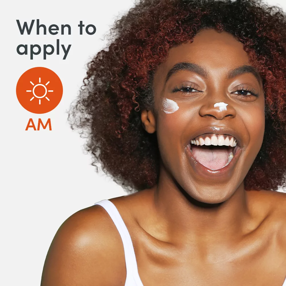 Woman with sunscreen and morning icon.